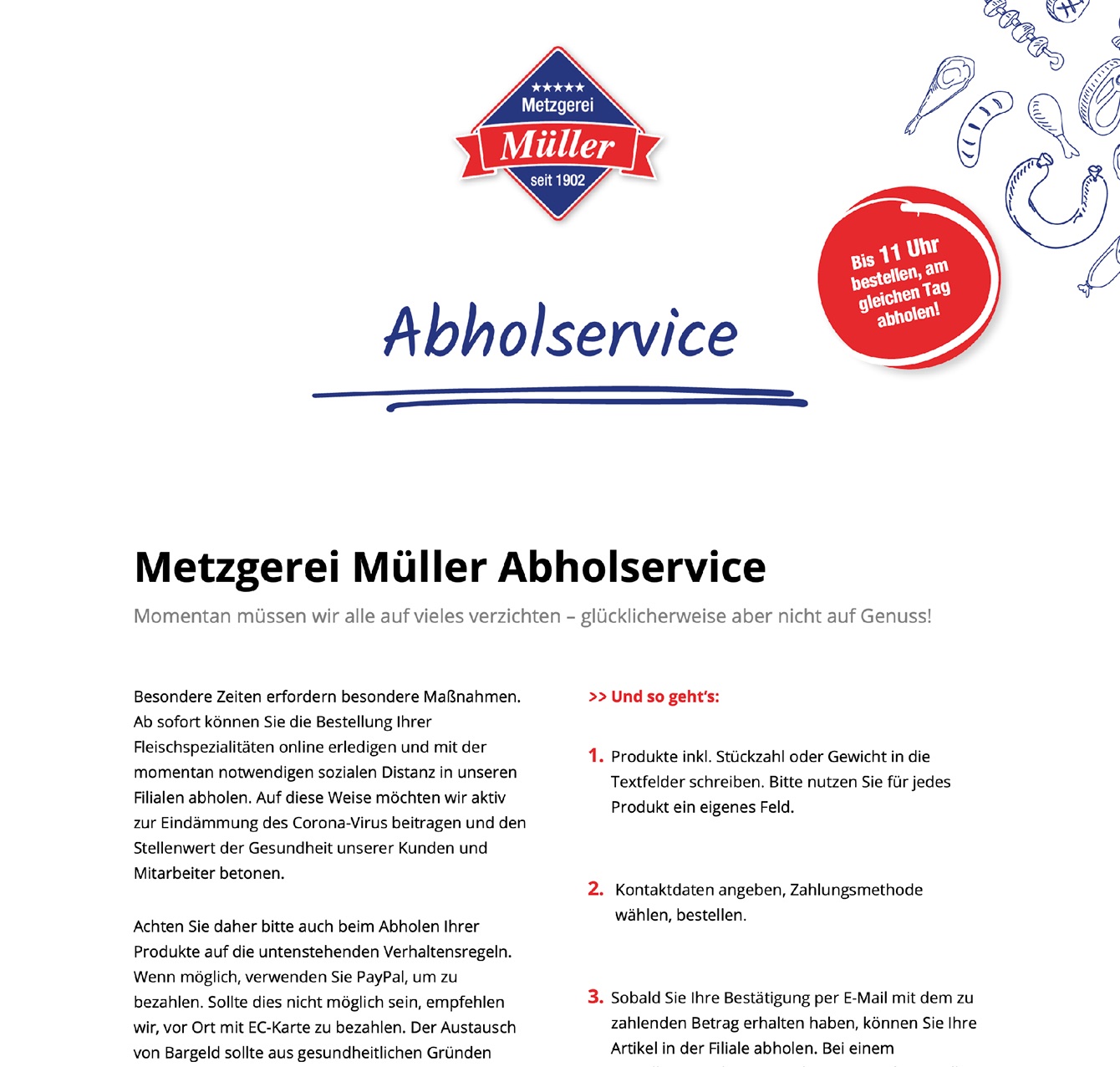 Metzgerei Müller – Website am Desktop