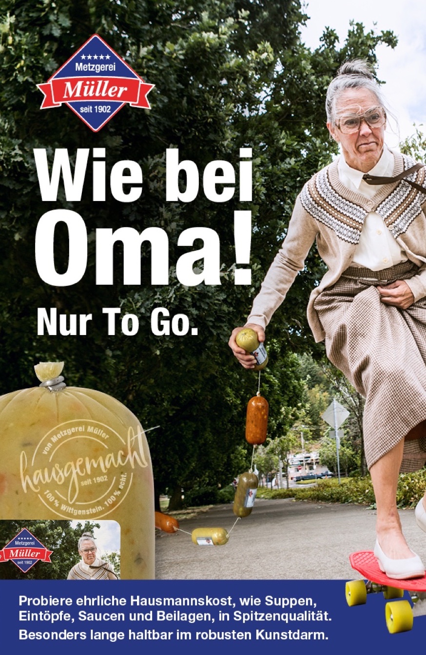 Metzgerei Müller – Plakat „Wie bei Oma!“